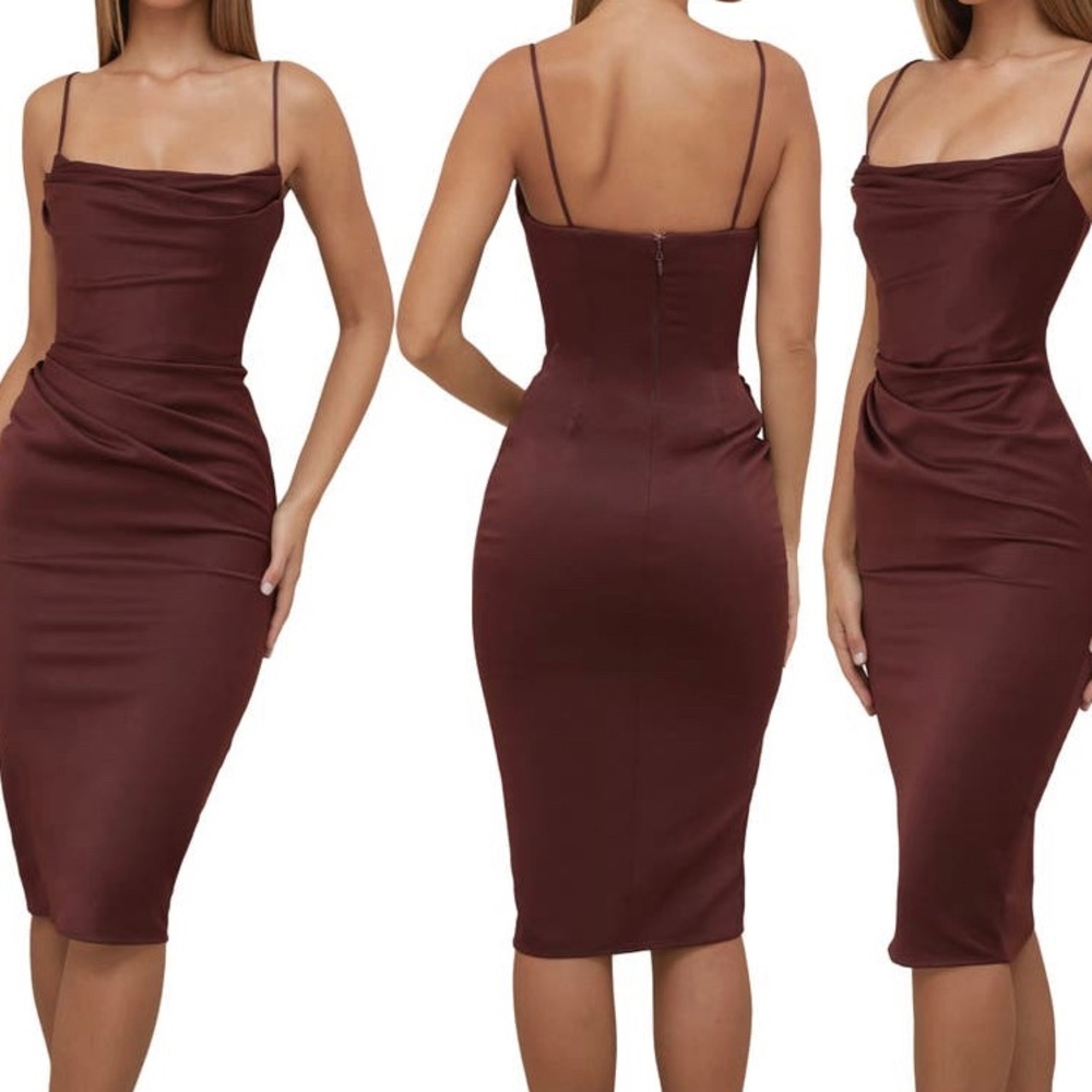 House of CB ANJA Satin Corset MIDI Dress Small NWT